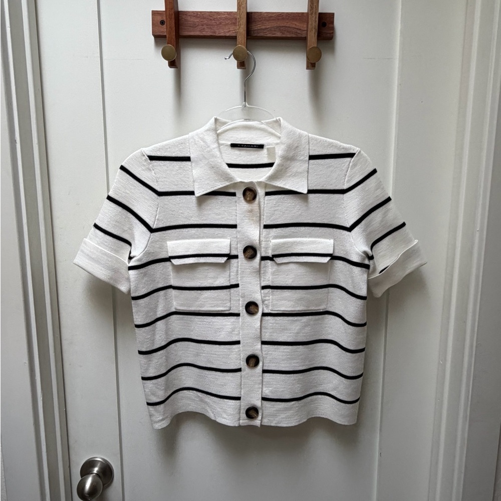 Tahari White and Black Knit Top